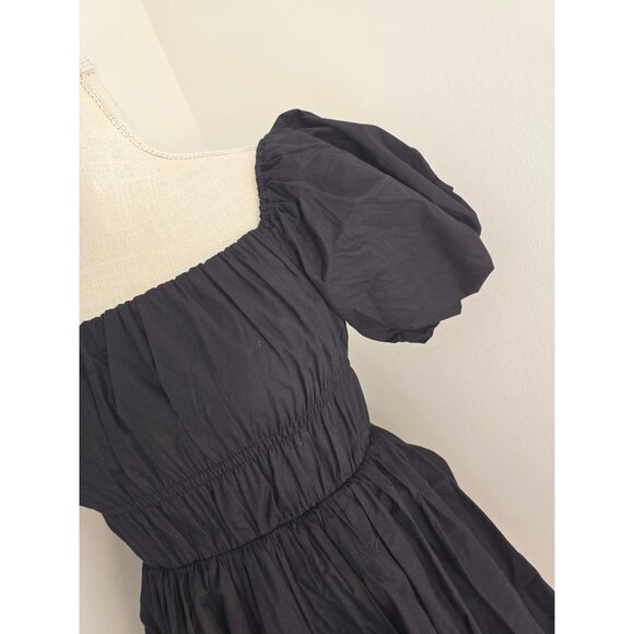 Abercrombie & Fitch Ruched Puff Sleeve Mini Black Babydoll A-line Short Dress XS - Picture 3 of 12